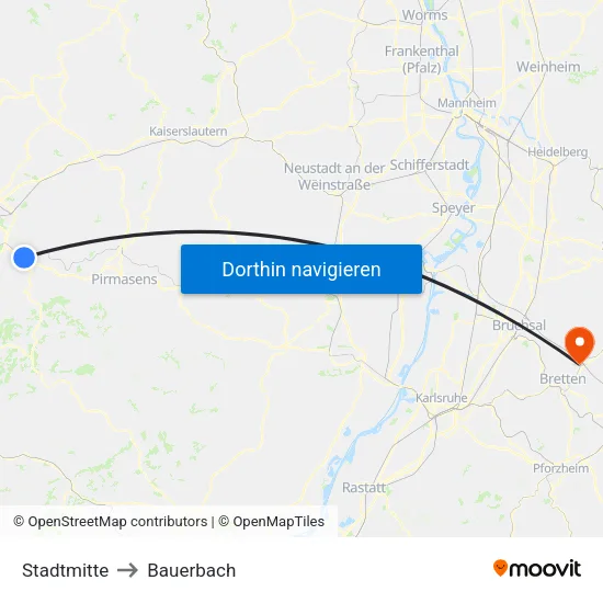 Stadtmitte to Bauerbach map