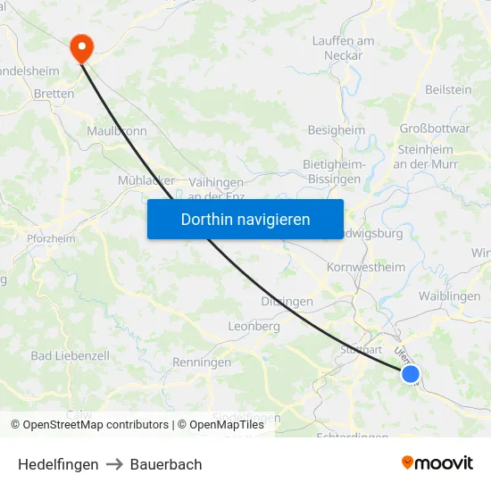 Hedelfingen to Bauerbach map