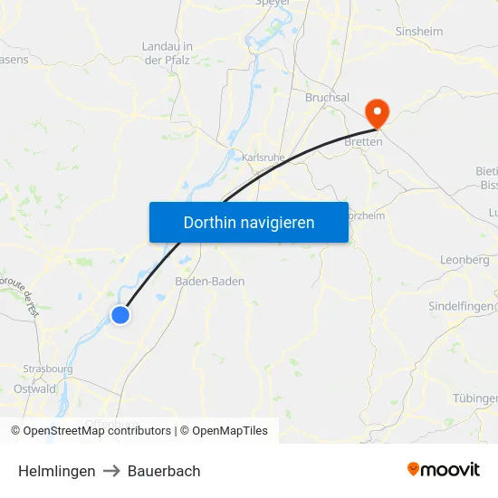 Helmlingen to Bauerbach map