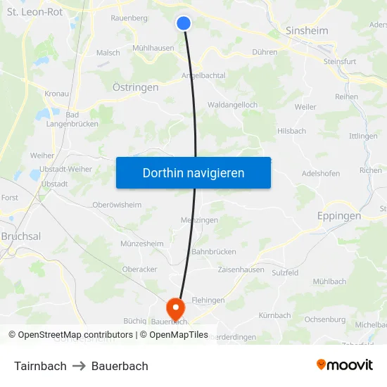 Tairnbach to Bauerbach map