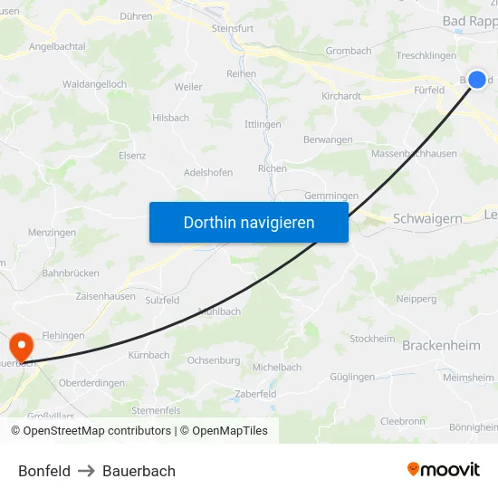 Bonfeld to Bauerbach map