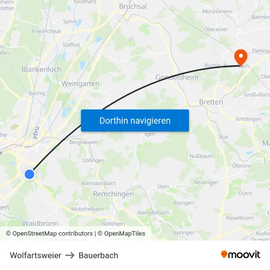 Wolfartsweier to Bauerbach map