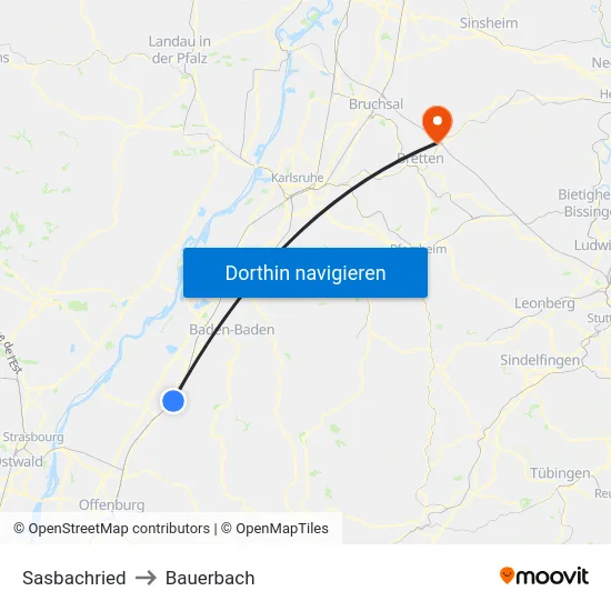 Sasbachried to Bauerbach map