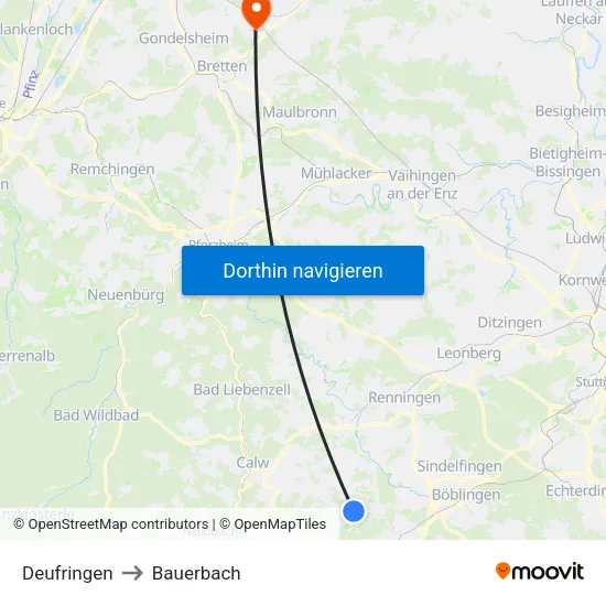 Deufringen to Bauerbach map