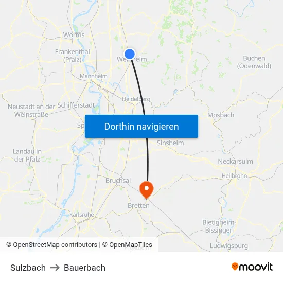 Sulzbach to Bauerbach map