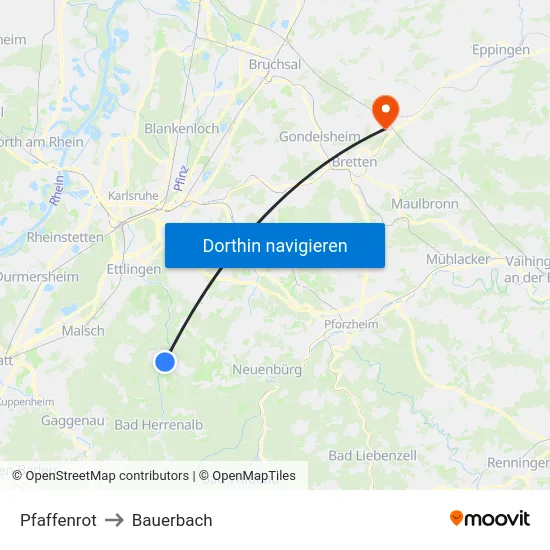 Pfaffenrot to Bauerbach map