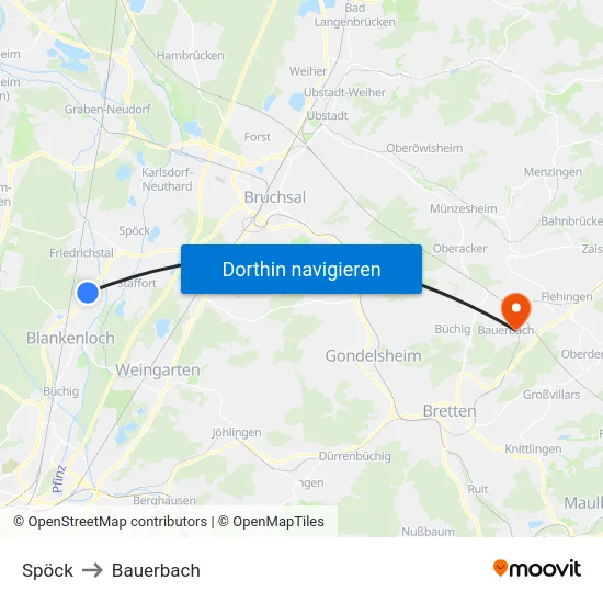 Spöck to Bauerbach map