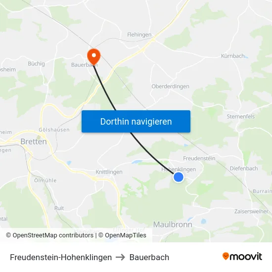 Freudenstein-Hohenklingen to Bauerbach map
