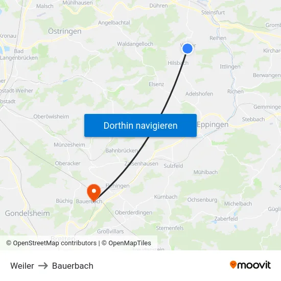 Weiler to Bauerbach map
