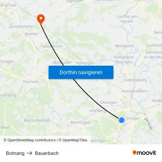 Botnang to Bauerbach map