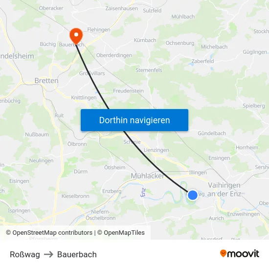 Roßwag to Bauerbach map