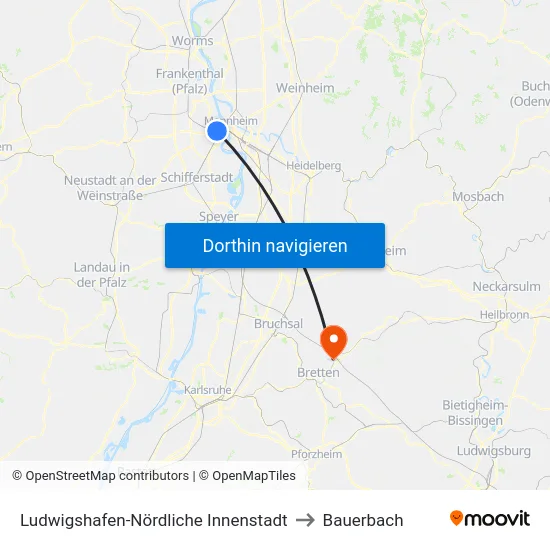 Ludwigshafen-Nördliche Innenstadt to Bauerbach map