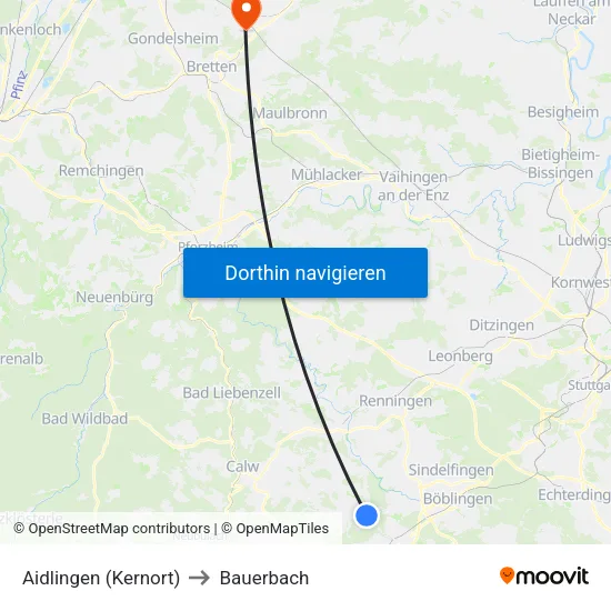 Aidlingen (Kernort) to Bauerbach map