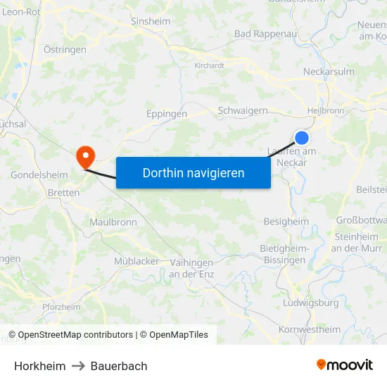 Horkheim to Bauerbach map