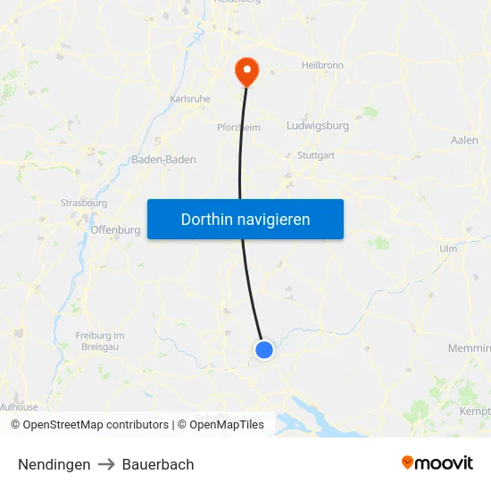 Nendingen to Bauerbach map