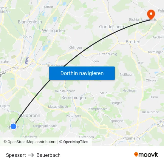 Spessart to Bauerbach map