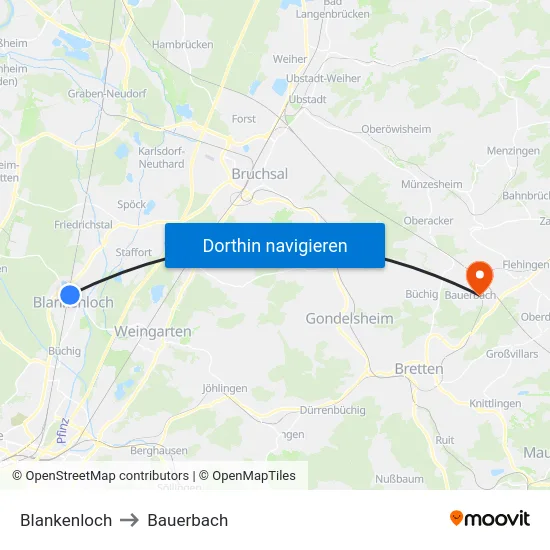 Blankenloch to Bauerbach map