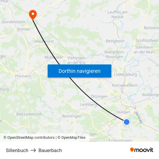 Sillenbuch to Bauerbach map