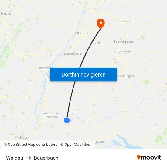 Waldau to Bauerbach map
