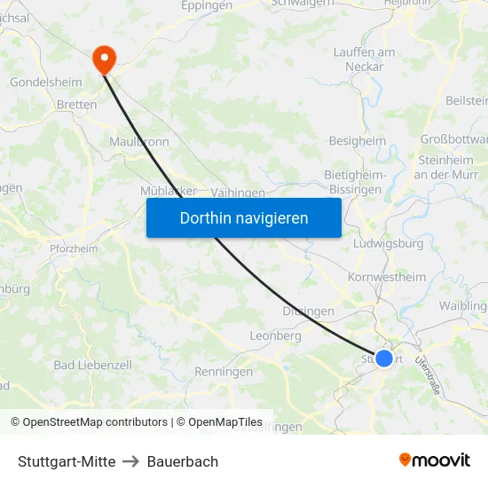 Stuttgart-Mitte to Bauerbach map