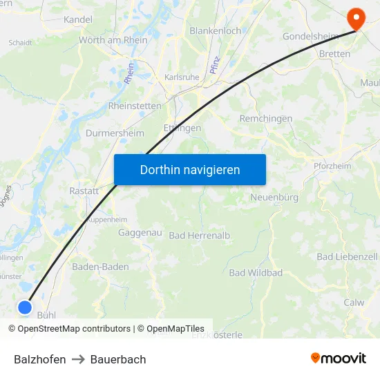 Balzhofen to Bauerbach map