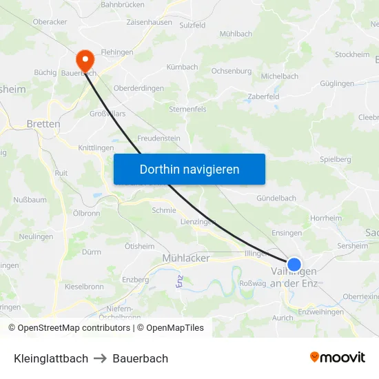 Kleinglattbach to Bauerbach map