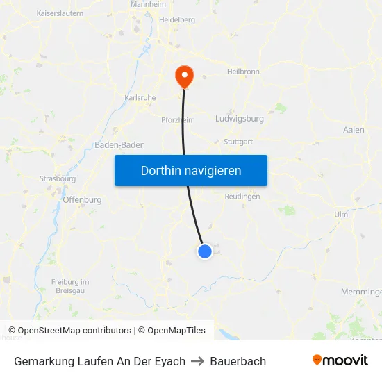 Gemarkung Laufen An Der Eyach to Bauerbach map