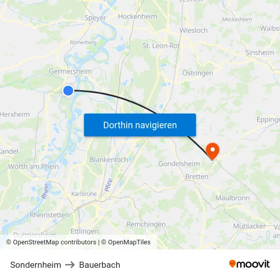 Sondernheim to Bauerbach map