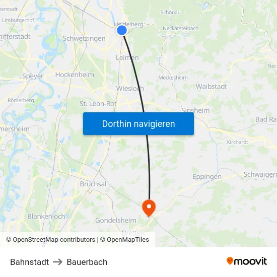 Bahnstadt to Bauerbach map
