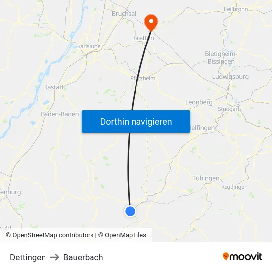 Dettingen to Bauerbach map