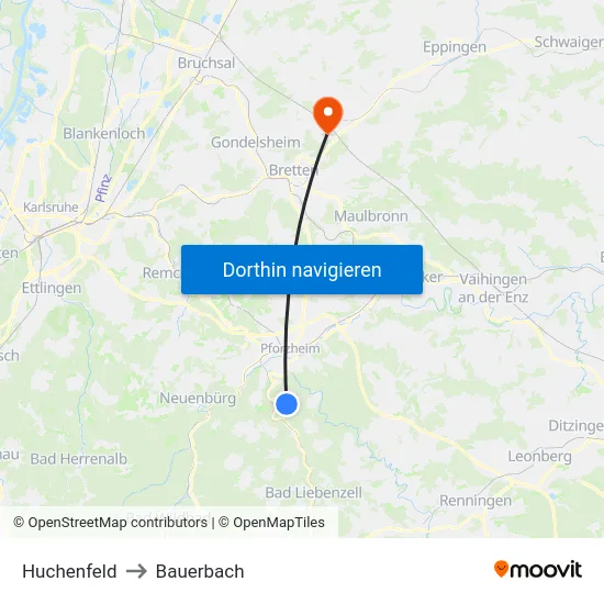 Huchenfeld to Bauerbach map
