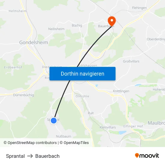 Sprantal to Bauerbach map