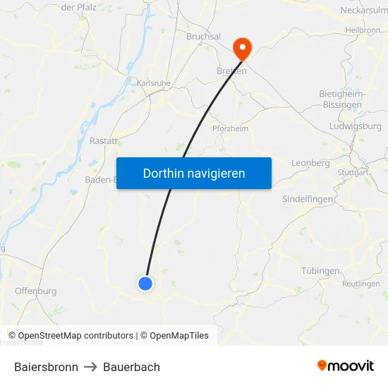 Baiersbronn to Bauerbach map