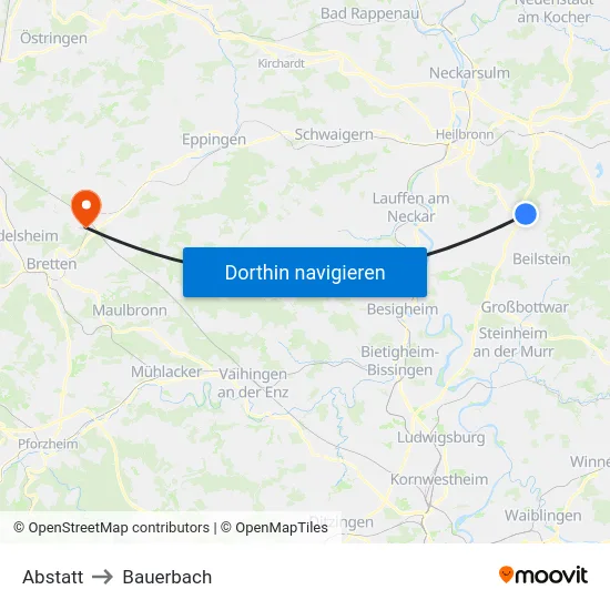 Abstatt to Bauerbach map