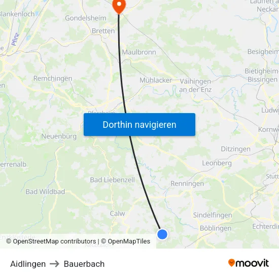 Aidlingen to Bauerbach map