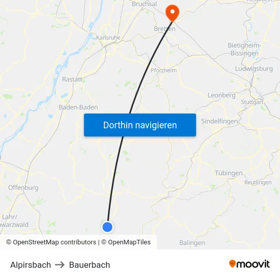 Alpirsbach to Bauerbach map