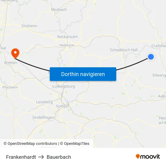 Frankenhardt to Bauerbach map