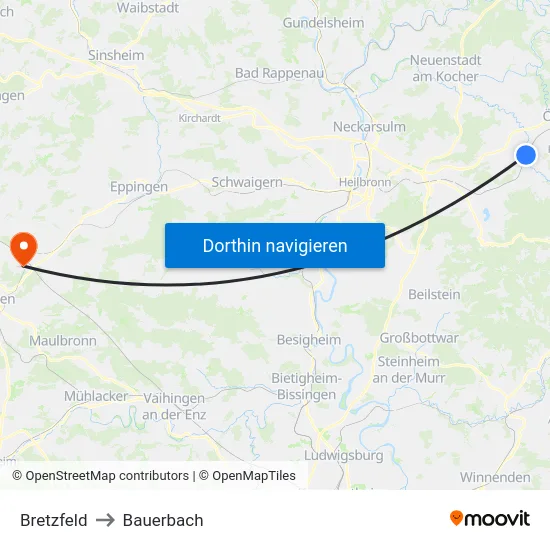 Bretzfeld to Bauerbach map
