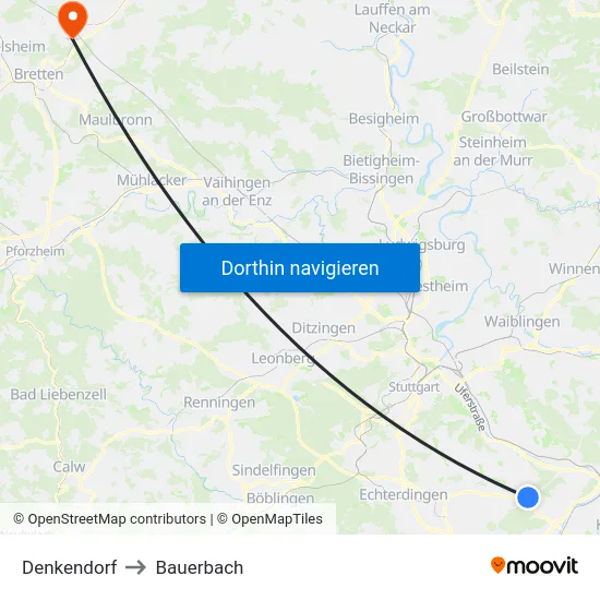 Denkendorf to Bauerbach map