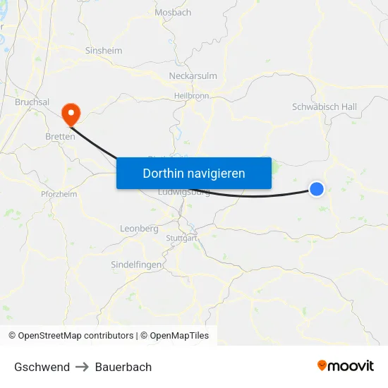 Gschwend to Bauerbach map