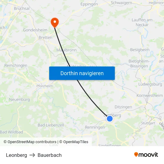 Leonberg to Bauerbach map