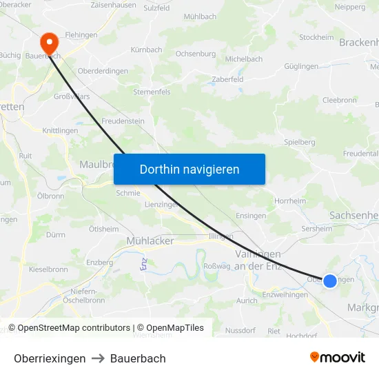 Oberriexingen to Bauerbach map