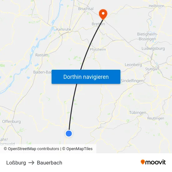 Loßburg to Bauerbach map