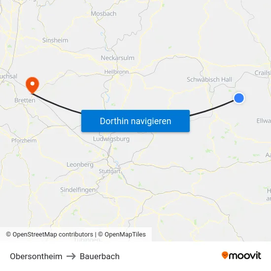 Obersontheim to Bauerbach map