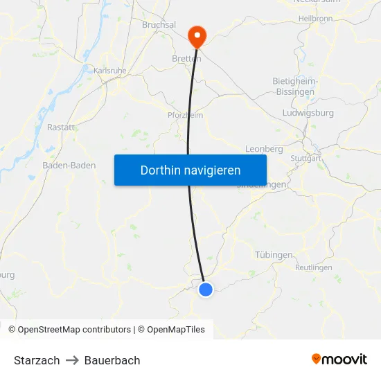 Starzach to Bauerbach map