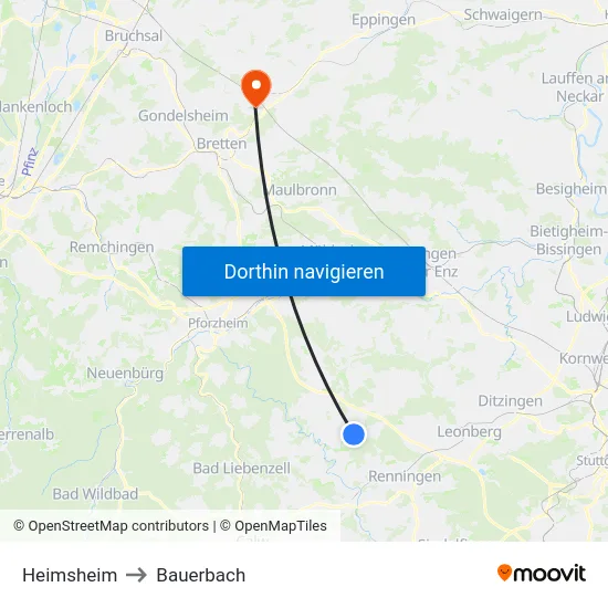 Heimsheim to Bauerbach map