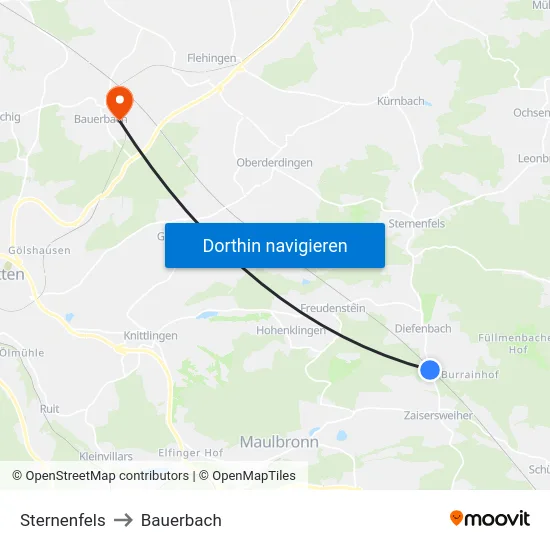 Sternenfels to Bauerbach map