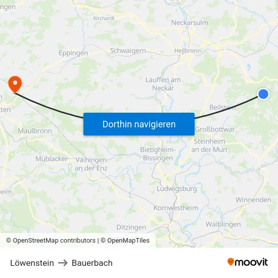 Löwenstein to Bauerbach map