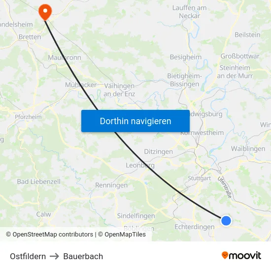 Ostfildern to Bauerbach map