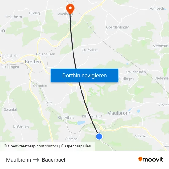 Maulbronn to Bauerbach map